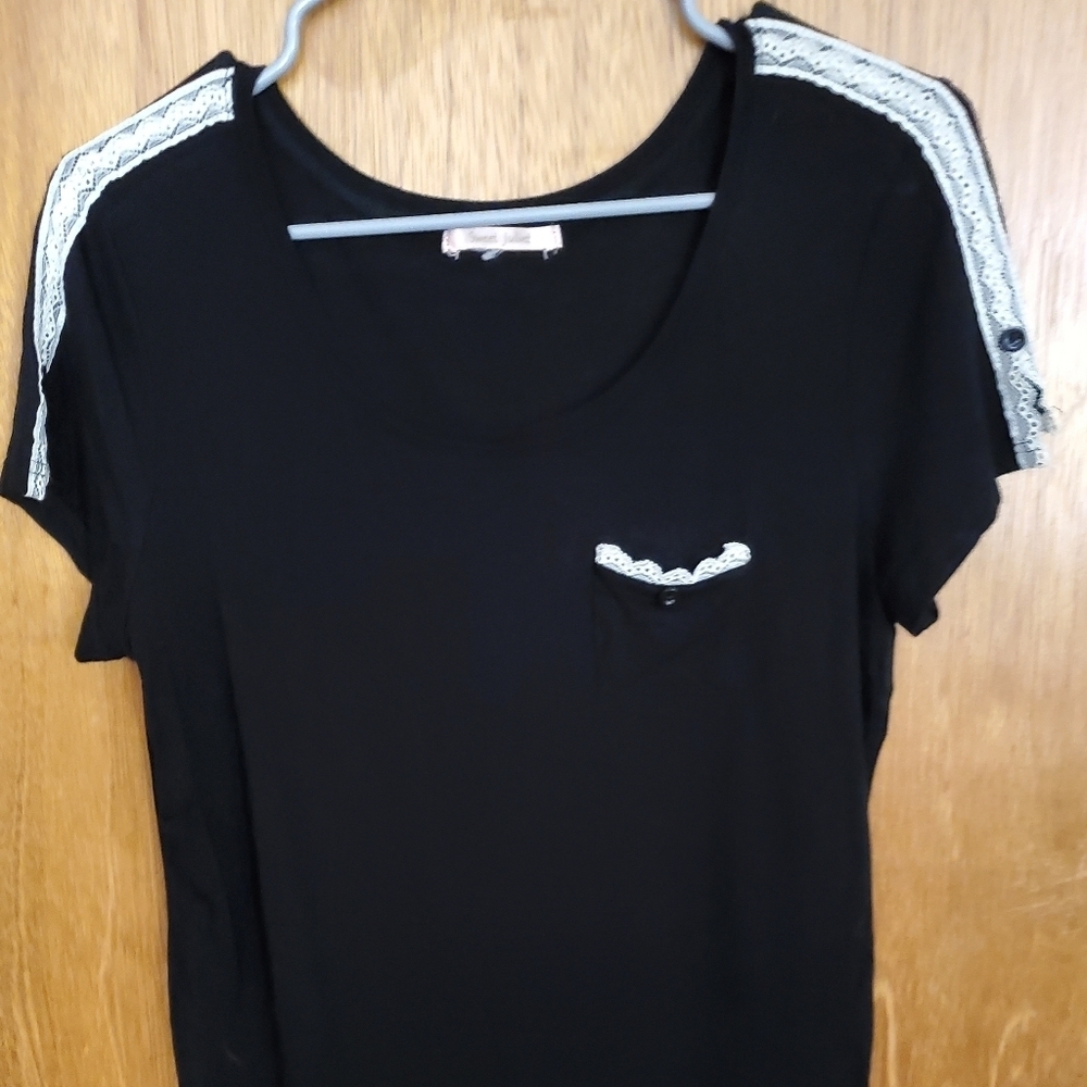 Black Top with Lace Accent on Sleeve